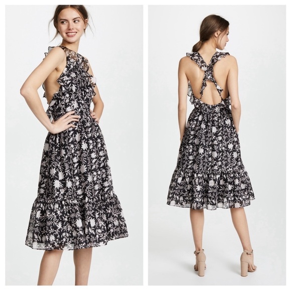 Ulla Johnson Black Multicolored Floral Print Dress Sz 2